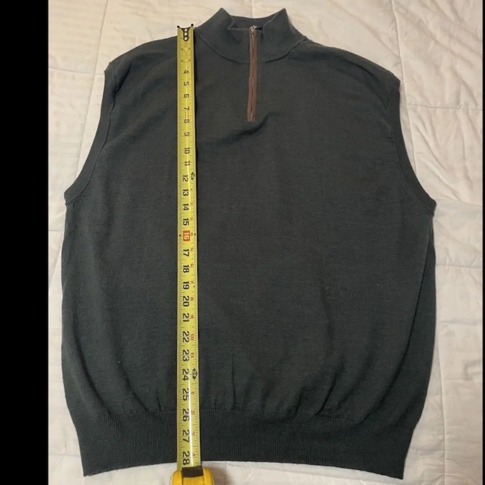 Tagio Wool Blend Forest Green Sweater Vest Men XXL 1/4 Zip Pullover Golf Preppy